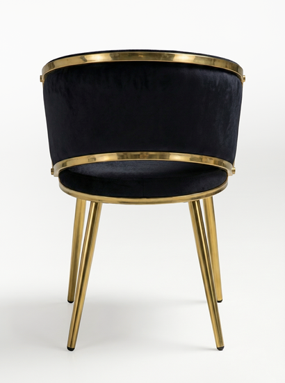 Welurowe krzesło z przeplatanym oparciem TESSA VELVET czarne na złotym stelażu