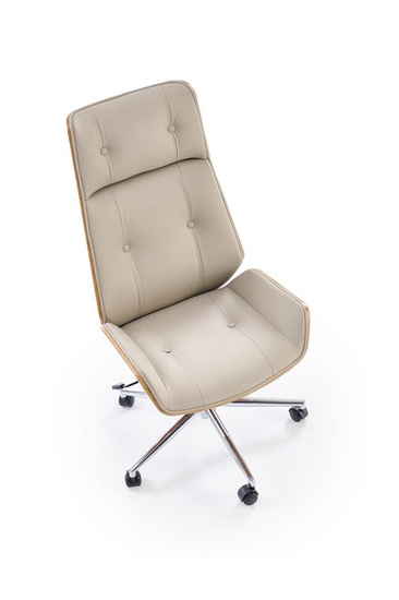 Fotel gabinetowy WEBSTER w odcieniu orzechowego drewna i beżowej ekoskóry