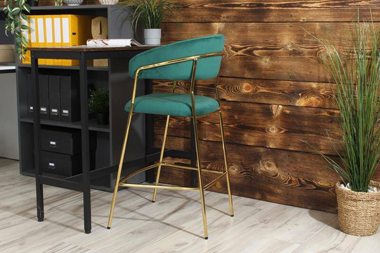 Krzesło barowe w stylu glamour MARGO zielony welur /złoty