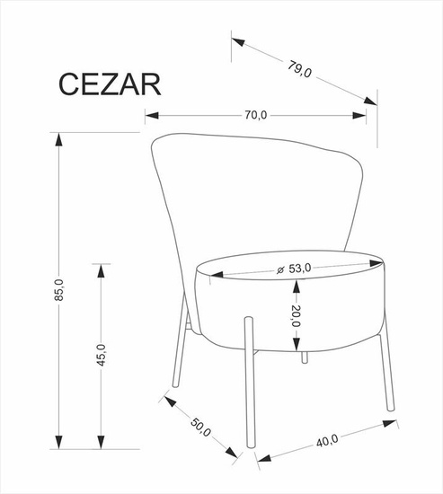Fotel wypoczynkowy CEZAR popielaty tkanina cremona 