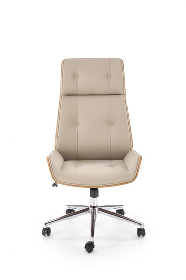 Fotel gabinetowy WEBSTER w odcieniu orzechowego drewna i beżowej ekoskóry