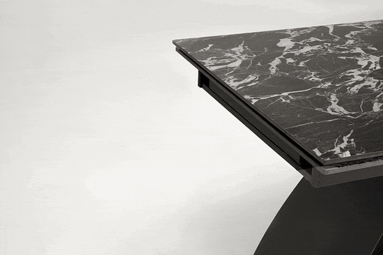 Zestaw modernistyczny stół rozkładany HILARIO z 4 krzesłami obrotowymi czarny blat ze spieku i czarne nogi