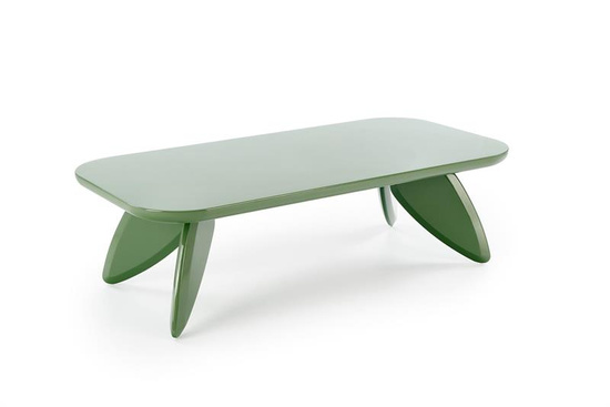 Designerska ława SORAYA w kolorze jasnej zieleni z lakierowanym wykończeniem