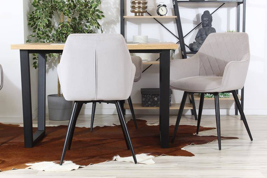 Tapicerowane krzesło z podłokietnikami CARBO | szary welur, czarne nogi