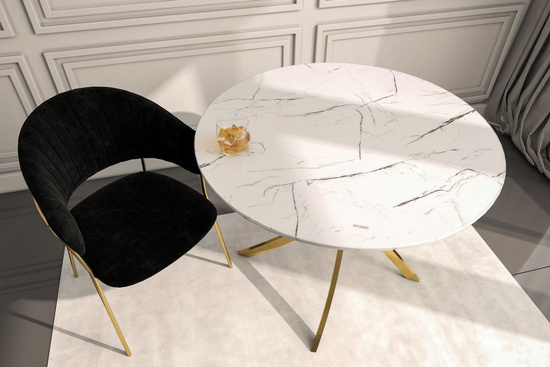 Okrągły stół TAURUS na złotych nogach biały marmur / złoty