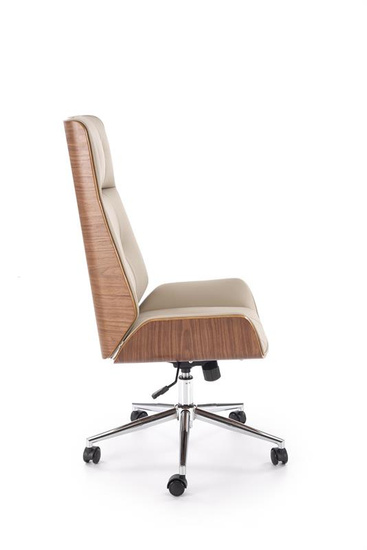 Fotel gabinetowy WEBSTER w odcieniu orzechowego drewna i beżowej ekoskóry