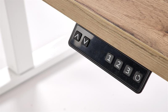 Biurko z elektryczną regulacją wysokości B54 w kolorze dąb artisan na białym stelażu 120 cm