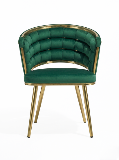 Welurowe krzesło z przeplatanym oparciem TESSA VELVET zielone na złotym stelażu