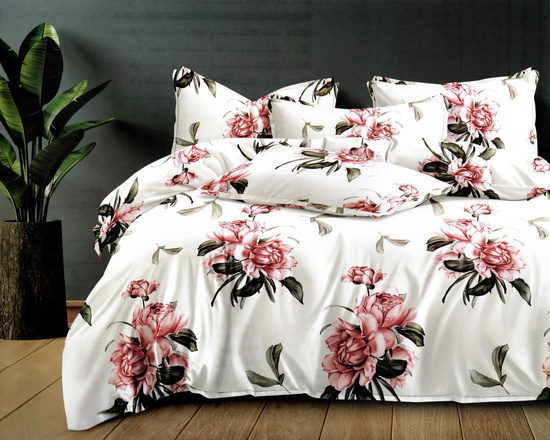 Pościel w różowe kwiaty 200 x 220 3cz Satynowa Dalwin 1030