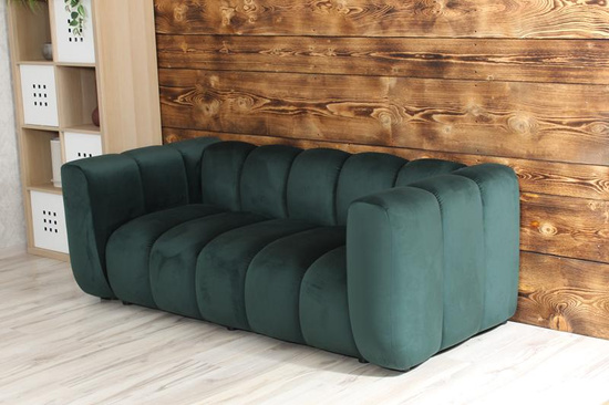 Sofa dwuosobowa na poczekalnię nowoczesna SOMA 2 tapicerowana welurem butelkowa zieleń welur