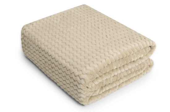 Koc 160 x 200 Mikrofibra Zygzak Wytłaczana Beż