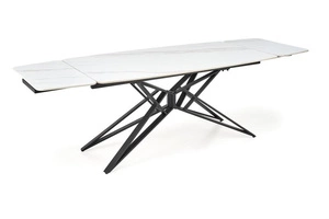 Stół rozkładany z marmurowym blatem ALFREDO biały na czarnym stelażu