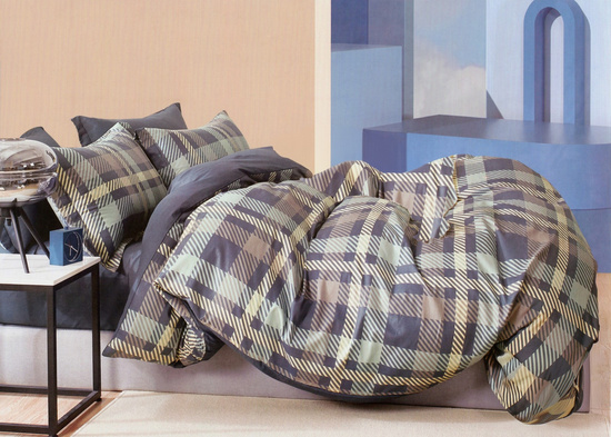 Pościel w kratkę 160 x 200 3cz Satyna Bawełniana nr A1811