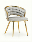 Welurowe krzesło z przeplatanym oparciem TESSA VELVET szare na złotym stelażu