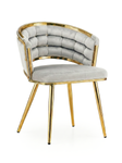 Welurowe krzesło z przeplatanym oparciem TESSA VELVET szare na złotym stelażu