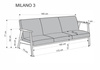 Sofa z drewnianymi podłokietnikami MILANO 3S w kolorze niebieskim Castel 74