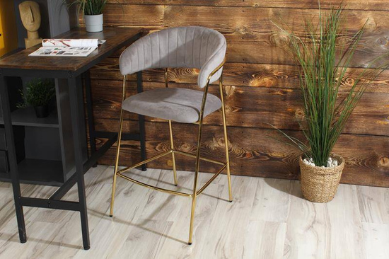 Krzesło barowe w stylu glamour MARGO szary welur /złoty