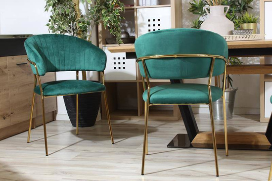 Welurowe krzesło do jadalni w stylu glamour MARGO 2 zielone na złotym stelażu
