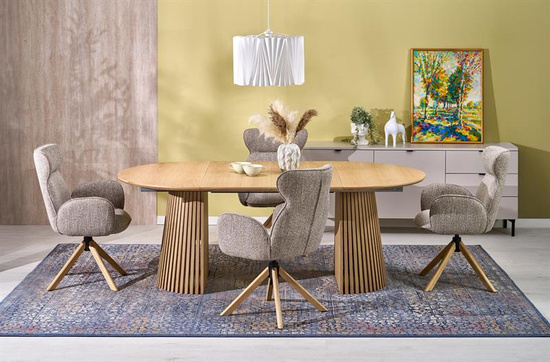 Krzesło z funkcją obracania K585 w odcieniu ciemnego beżu i dębu naturalnego 