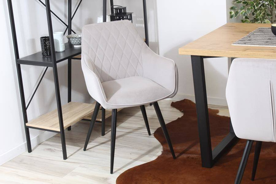 Tapicerowane krzesło z podłokietnikami CARBO | szary welur, czarne nogi