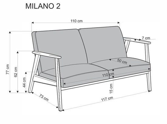 Sofa z drewnianymi podłokietnikami MILANO 2S w kolorze jasny beż Castel 04