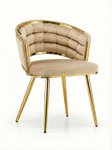 Welurowe krzesło z przeplatanym oparciem TESSA VELVET ciemny beż na złotym stelażu