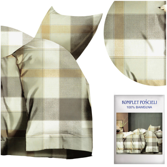 Pościel w kratkę 160 x 200 3cz Satyna Bawełniana nr A1806