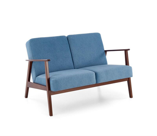 Sofa z drewnianymi podłokietnikami MILANO 2S w kolorze niebieskim Castel 74 