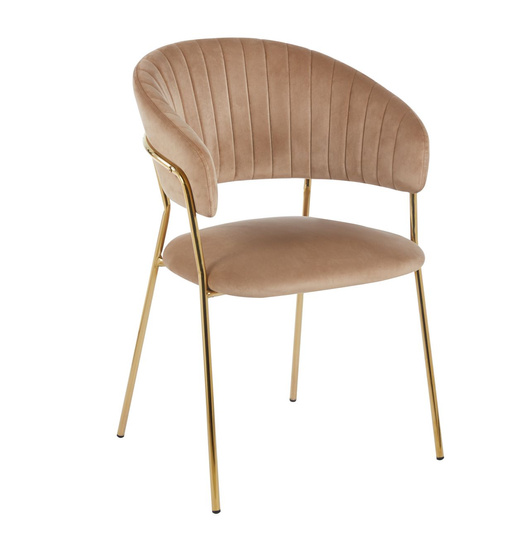 Eleganckie krzesło do jadalni w stylu glamour MARGO 2 ciemno-beżowy welur / złoty stelaż