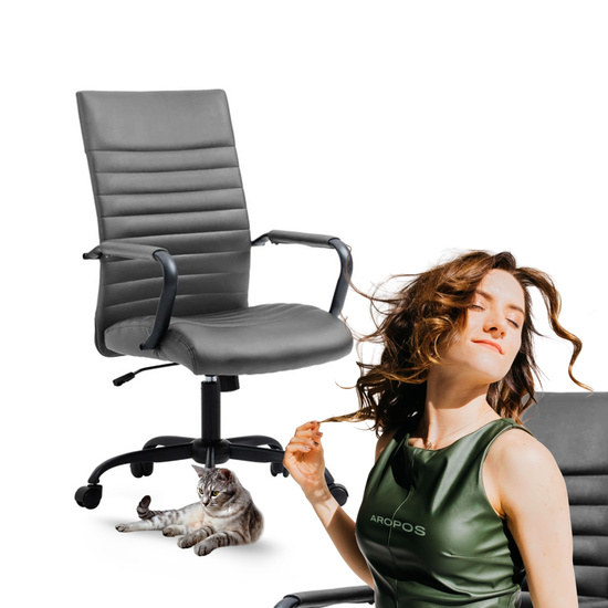 Fotel biurowy DORIAN w szarej ekoskórze na czarnym stelażu