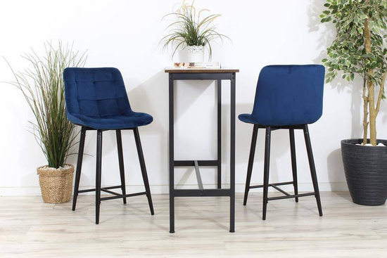 Welurowe krzesło barowe niskie PROXI pikowane granatowe na czarnych nogach