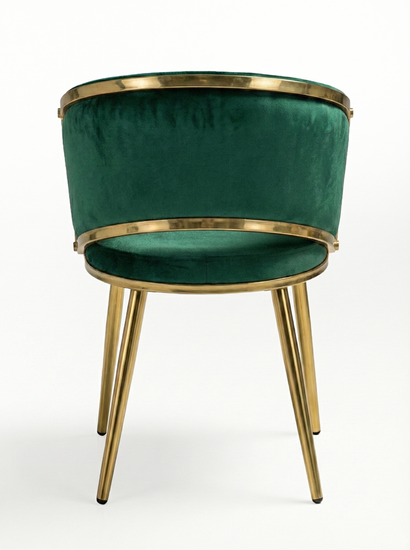 Welurowe krzesło z przeplatanym oparciem TESSA VELVET zielone na złotym stelażu