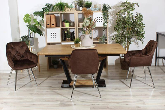 Krzesło fotelowe z podłokietnikami AURORA | brązowy welur, chromowane nogi, pikowana tapicerka