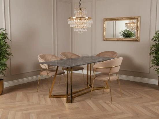 Krzesło do jadalni w stylu glamour MARGO 2 ciemno-beżowy welur / złoty stelaż