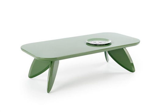 Designerska ława SORAYA w kolorze jasnej zieleni z lakierowanym wykończeniem