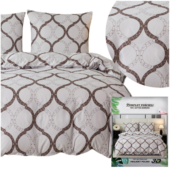 Pościel w eleganckie wzory 200 x 220 3cz Satynowa Maria 2793