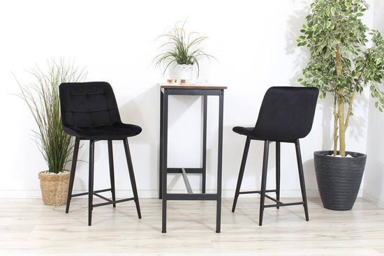 Welurowe krzesło do wyspy niskie PROXI pikowane czarne na czarnych nogach