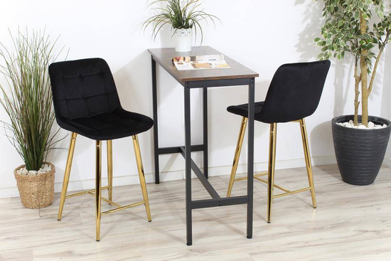 Welurowe krzesło barowe niskie PROXI pikowane czarne na złotych nogach