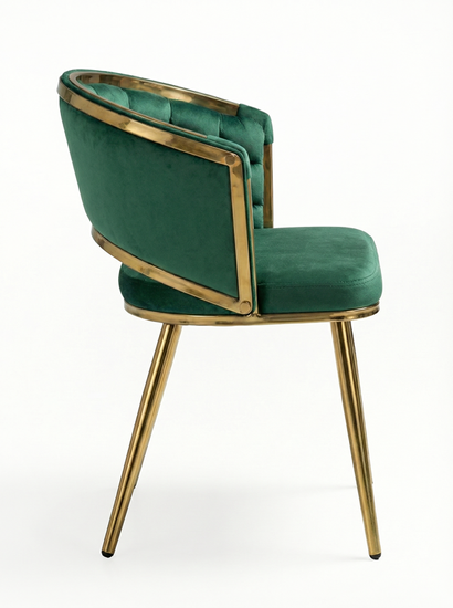 Welurowe krzesło z przeplatanym oparciem TESSA VELVET zielone na złotym stelażu