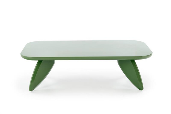 Designerska ława SORAYA w kolorze jasnej zieleni z lakierowanym wykończeniem