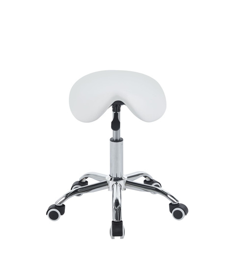 Taboret obrotowy siodło RIDER biały na kółkach