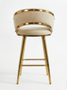 Krzesło barowe plecione półhoker TESSA VELVET ciemny beż na złotym stelażu