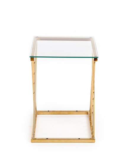 Nowoczesna ława NANCY w kolorze złotym z transparentnym blatem