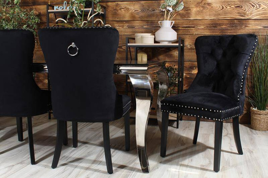 Krzesło na sprężynach pikowane z kołatką i ćwiekami HUGO czarne