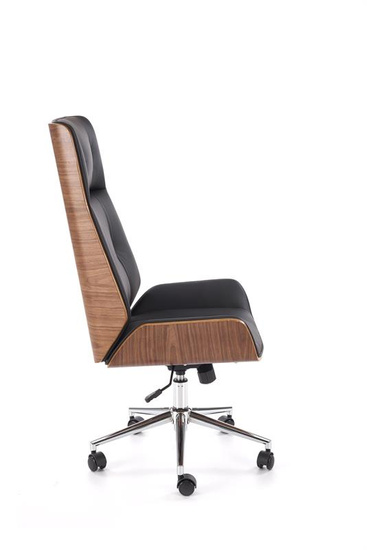 Fotel gabinetowy WEBSTER czarna ekoskóra z orzechowym wykończeniem 