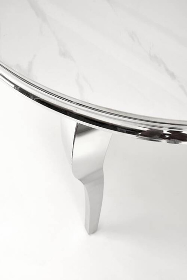 Zestaw glamour do jadalni stół okrągły REGINALD z 4 krzesłami K555 srebrny stelaż