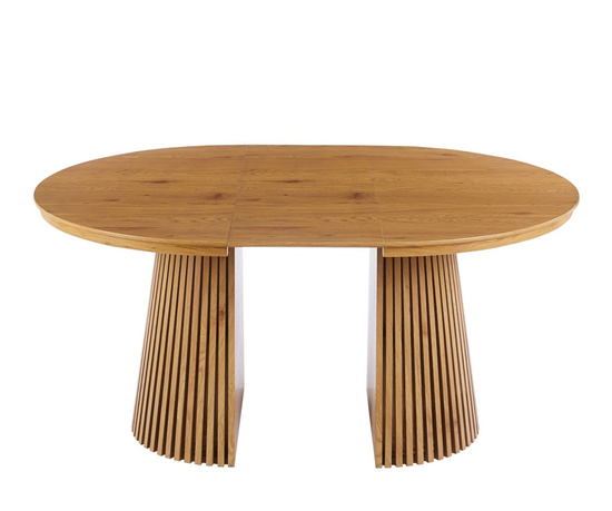 Nowoczesny okrągły stół rozkładany BLANES 120 cm w kolorze dębu z dekoracyjną podstawą