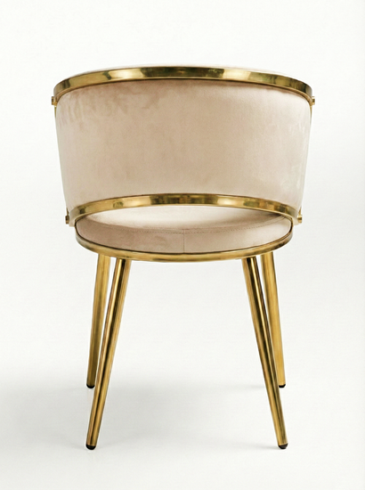 Welurowe krzesło z przeplatanym oparciem TESSA VELVET ciemny beż na złotym stelażu