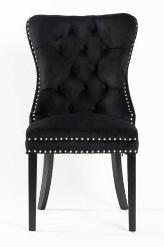 Krzesło na sprężynach pikowane z kołatką i ćwiekami HUGO czarne