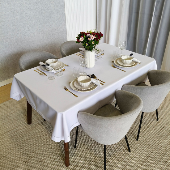 Obrus Plamoodporny z Mereżką Hanah Biały 150x350